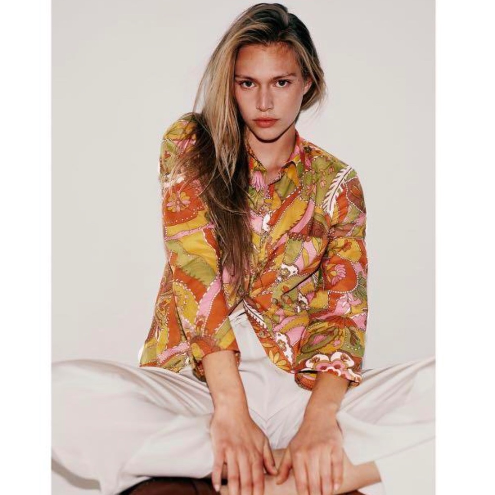Zara Multicolor Floral and paisley Button Down Shirt